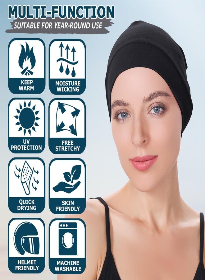 Headshion Cotton Skull Caps for Men Women,2-Pack Lightweight Beanie Sleep Hats Breathable Helmet Liner Black - Image 4